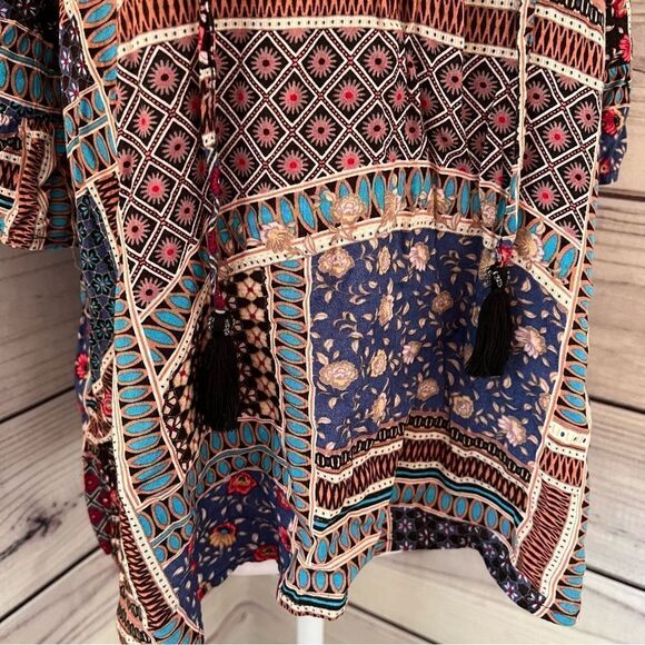 American Eagle Patchwork Patterned Lace Up Neckline Top - Picture 4 of 9